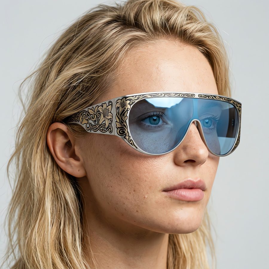 EYWR #063 — Art Nouveau shield visor with mirrored blue lens