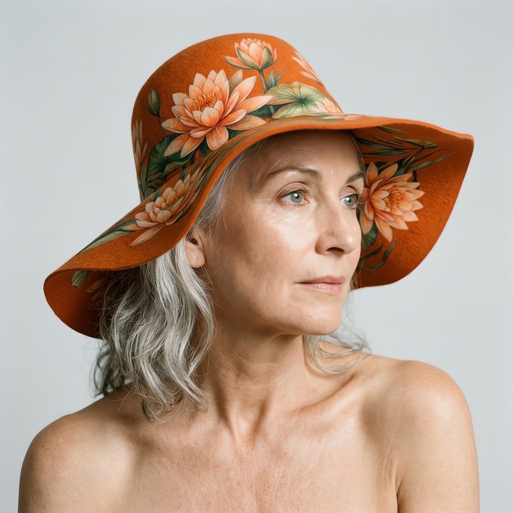 HATS — orange water-lily floppy felt hat